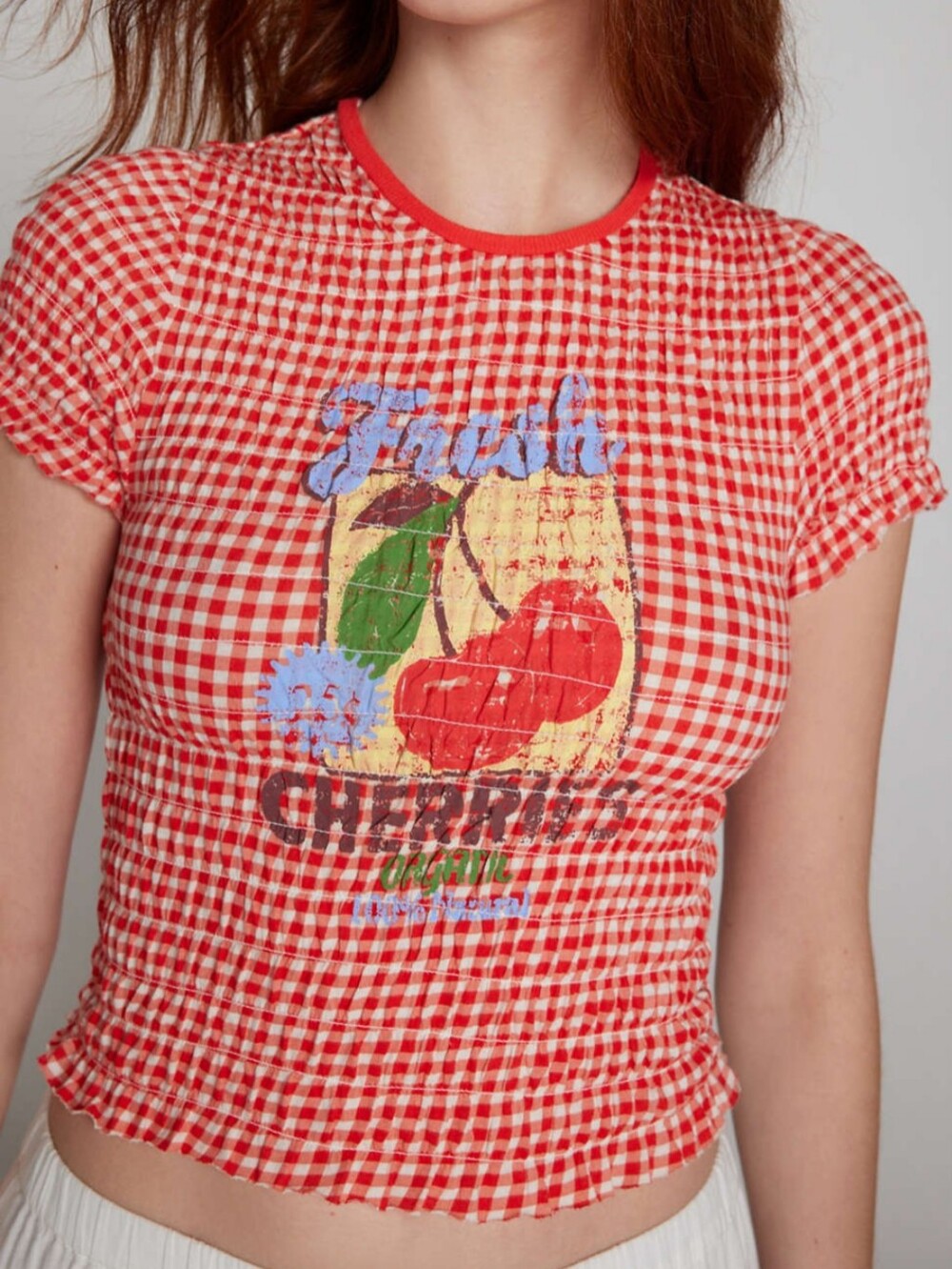UO Kimchi Blue Red Gingham Cherry Graphic Tee